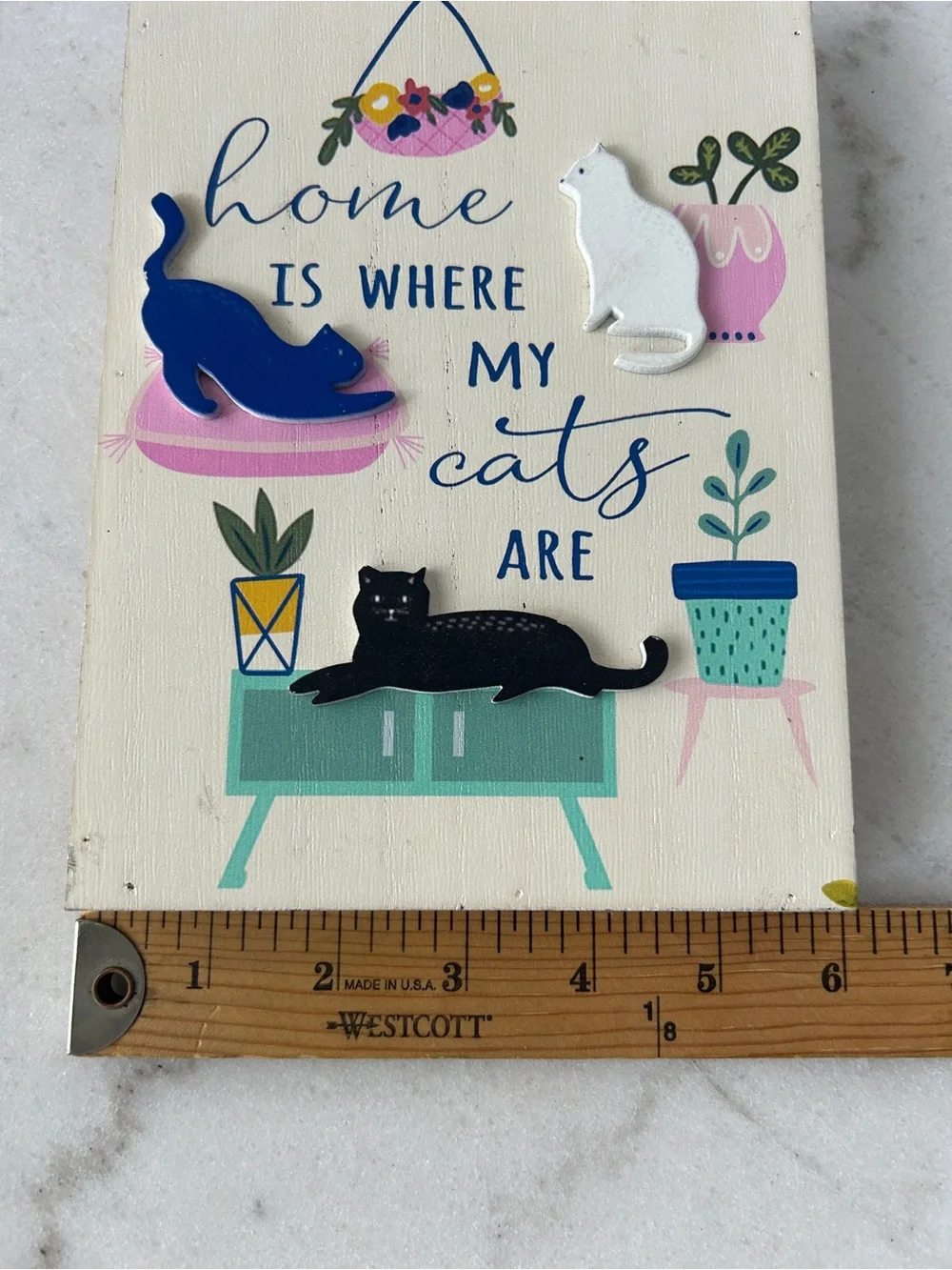 Home Is Where My Cats Are Wall Decor - Blue, White, Black Cats